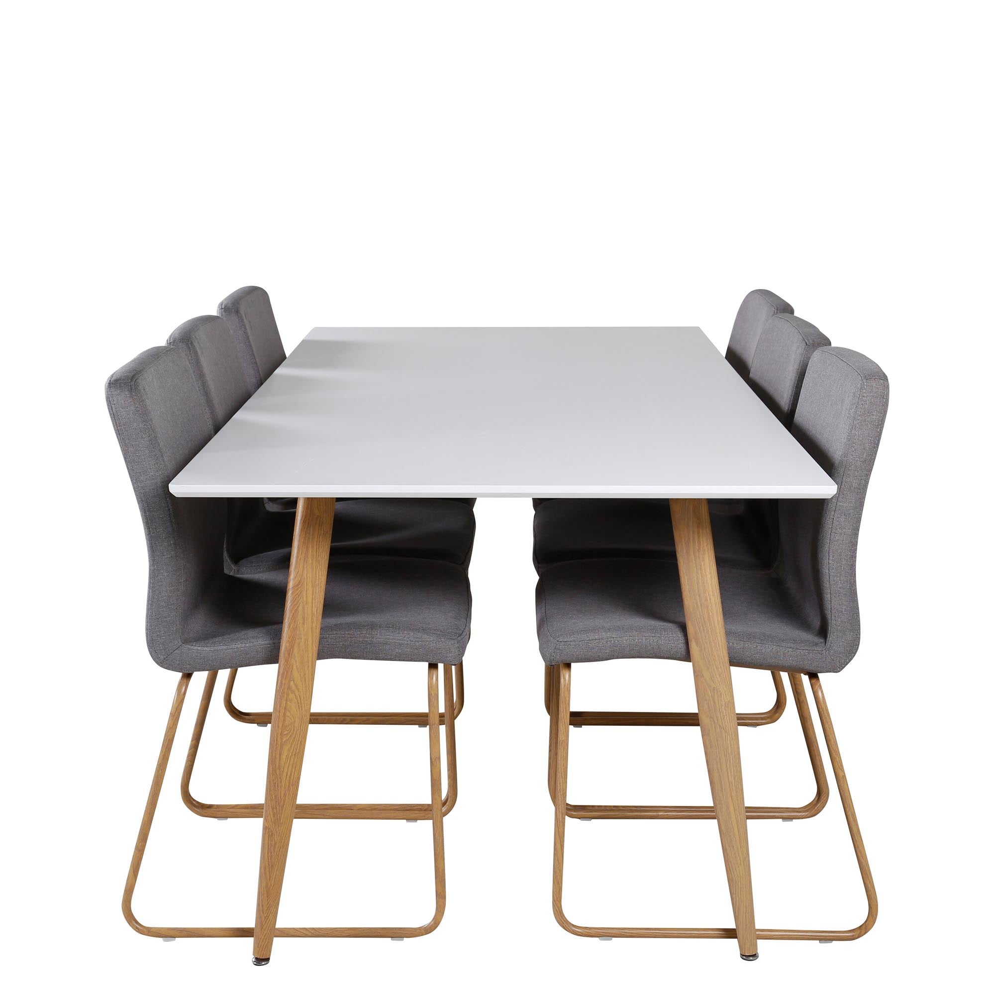 Elegantes Esszimmer Set Polar mit weissem Tisch und hellgrauen Mace Stühlen von Venture Home für stilvolle, gesellige Abende.