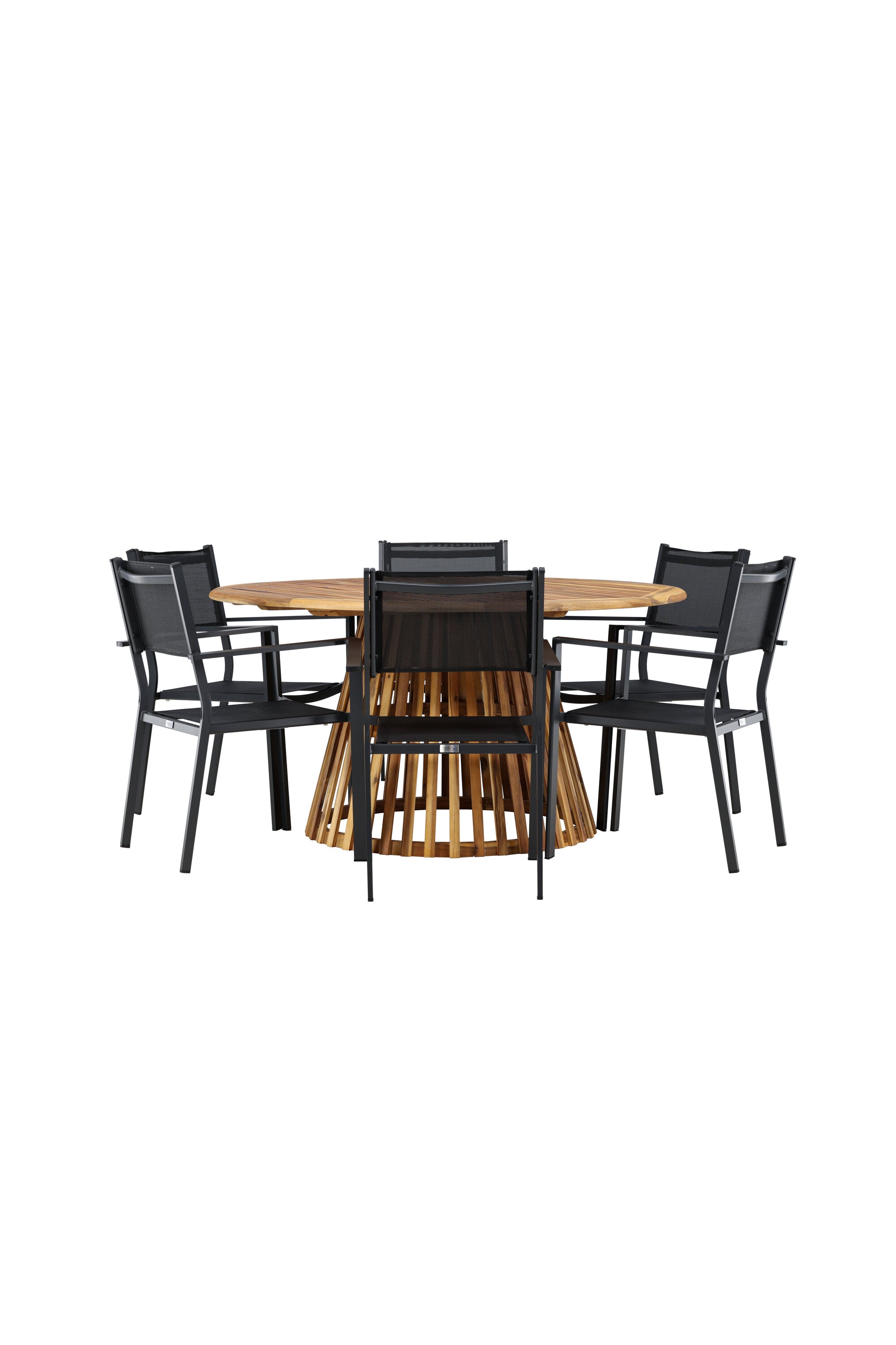 Tucumán Gartentisch Set rund + 6 x Copacabana in Natur/Schwarz präsentiert im Onlineshop von KAQTU Design AG. Gartentischset ist von Venture Home