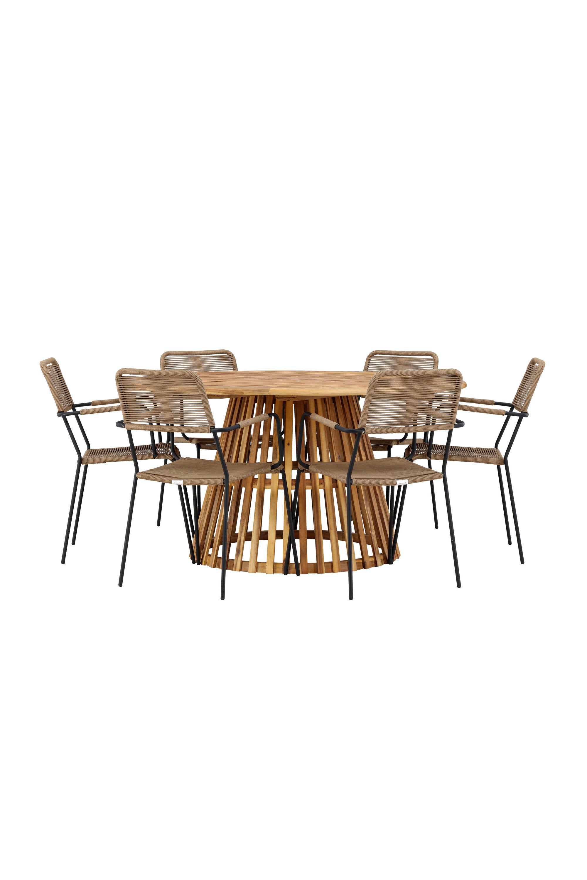 Elegantes Tucumán Set: Runder Tisch mit 6 Lindos-Stühlen von Venture.