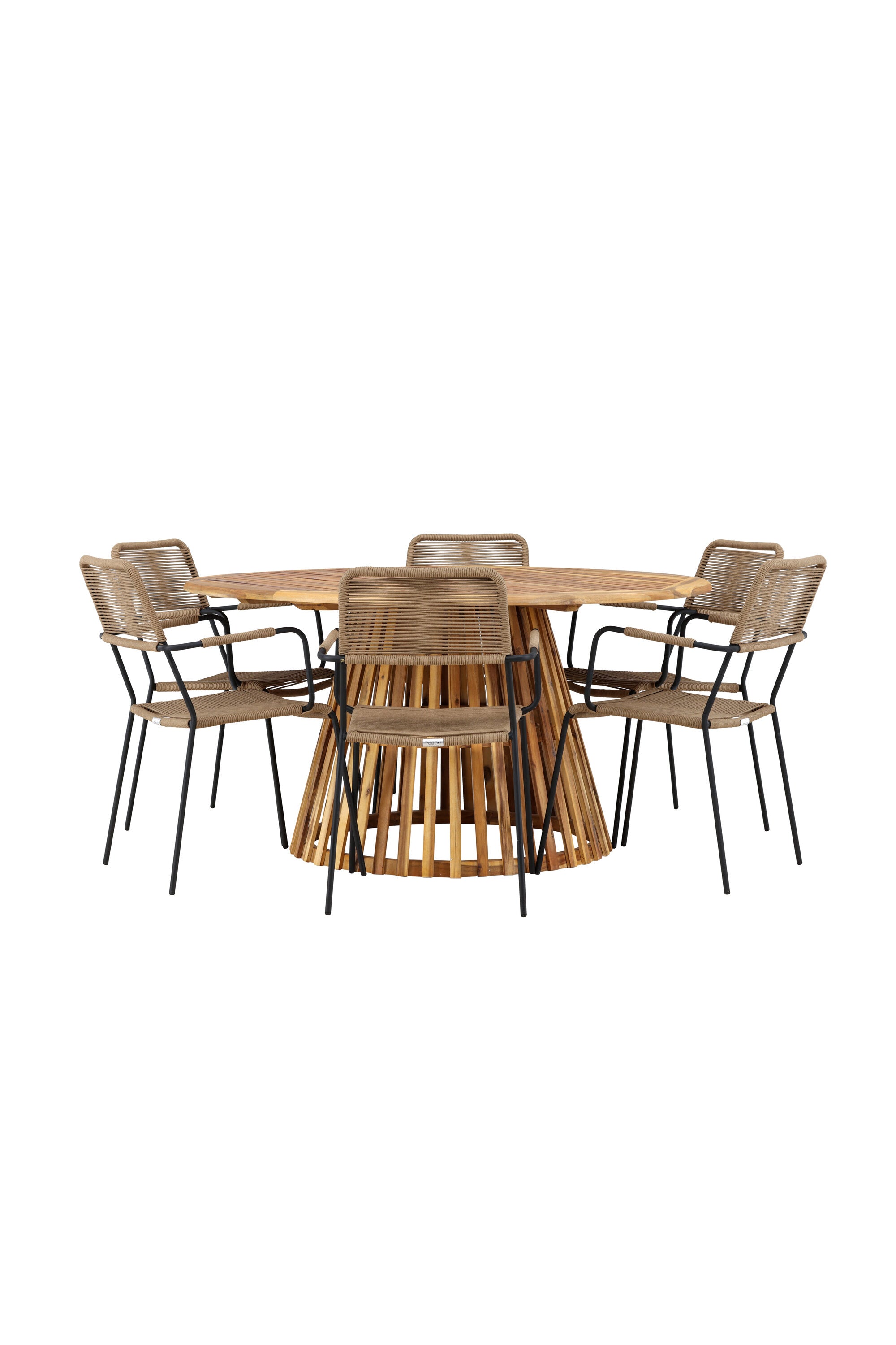 Tucumán Gartentisch Set rund + 6 x Lindos in Natur/Schwarz/Latte präsentiert im Onlineshop von KAQTU Design AG. Gartentischset ist von Venture Home