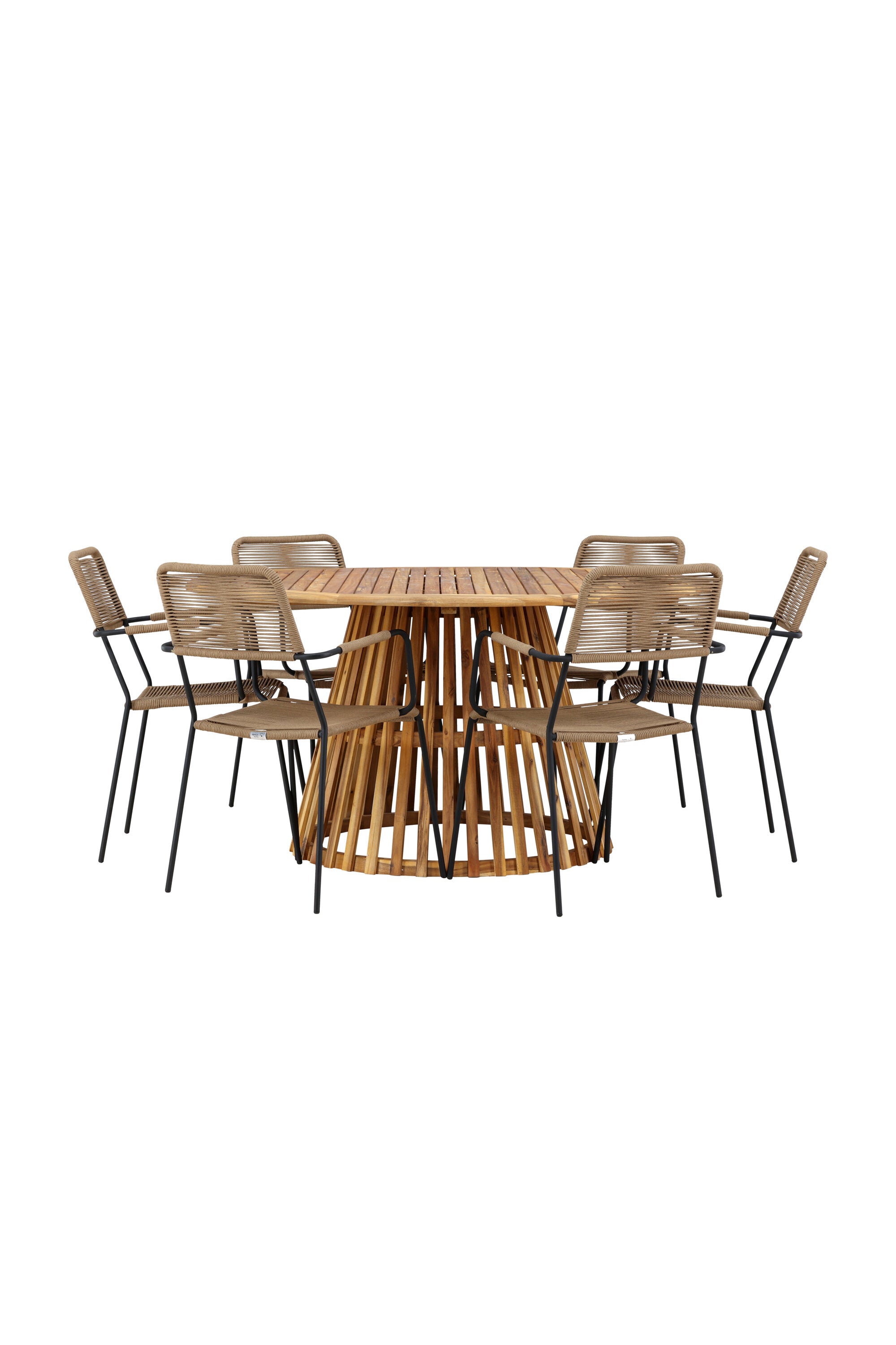 Tucumán Gartentisch Set rund + 6 x Lindos in Natur/Schwarz/Latte präsentiert im Onlineshop von KAQTU Design AG. Gartentischset ist von Venture Home