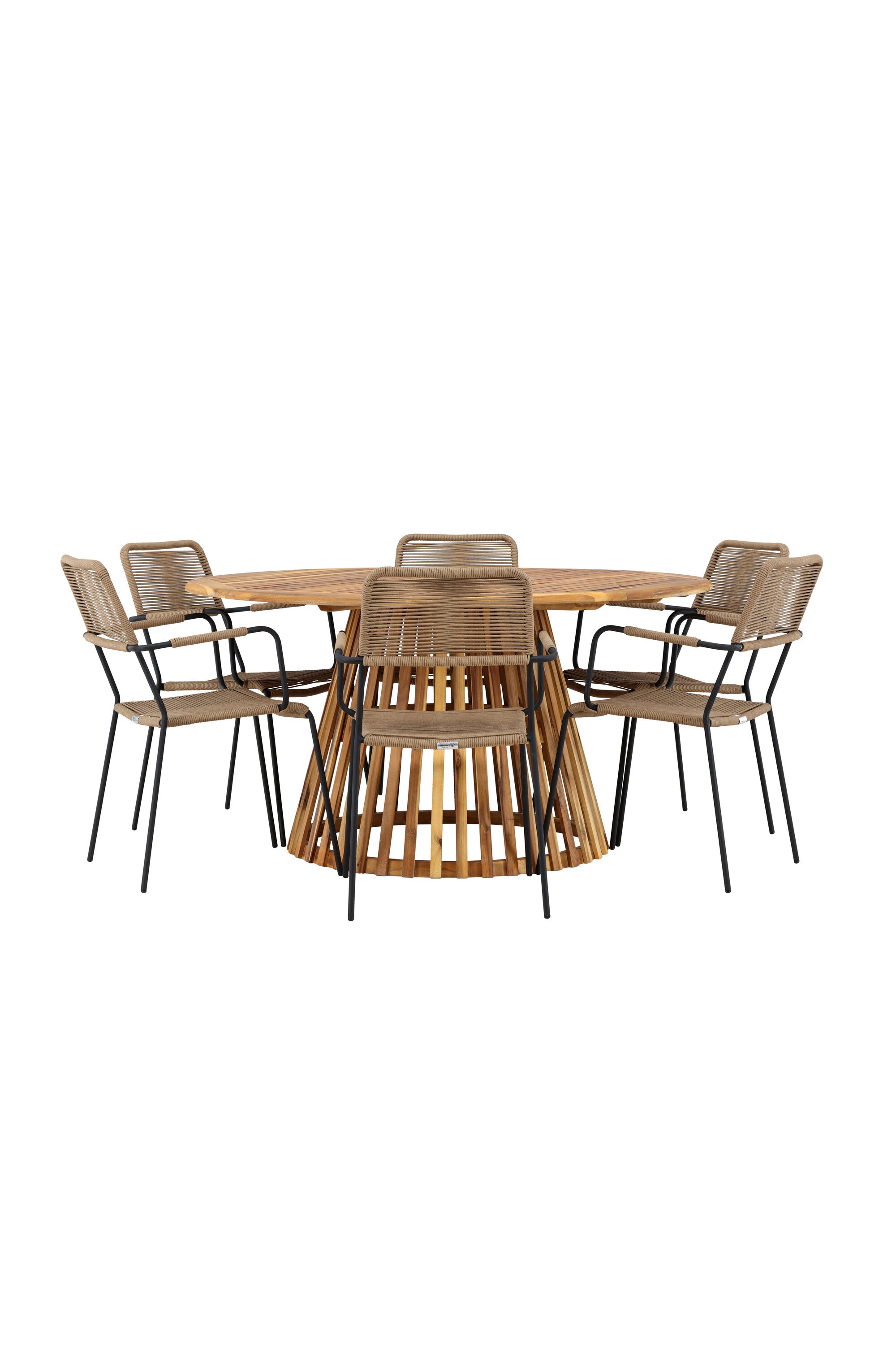 Tucumán Gartentisch Set rund + 6 x Lindos in Natur/Schwarz/Latte präsentiert im Onlineshop von KAQTU Design AG. Gartentischset ist von Venture Home