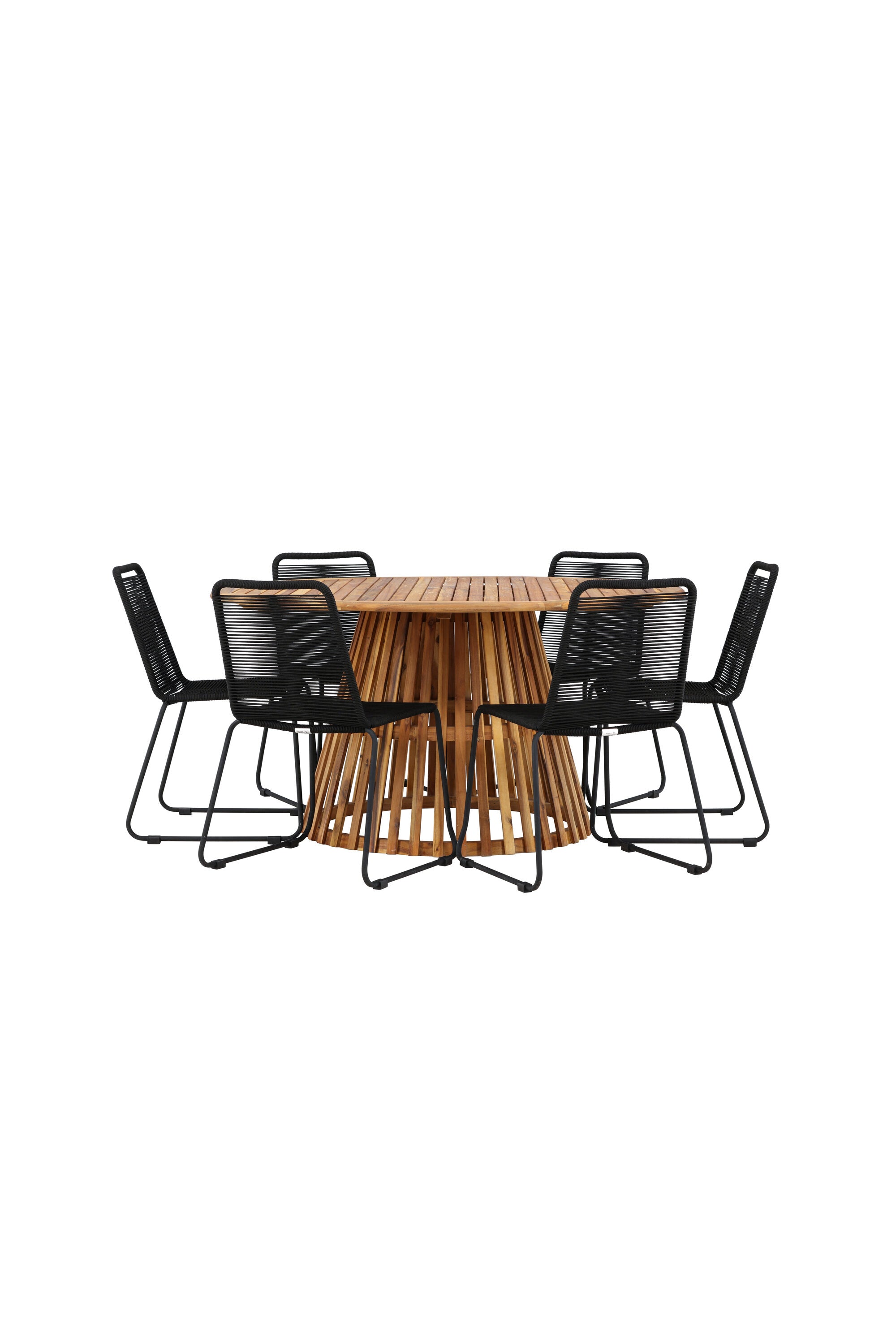 Tucumán Gartentisch Set rund + 6 x Lindos stapelbar in Natur/Schwarz präsentiert im Onlineshop von KAQTU Design AG. Gartentischset ist von Venture Home