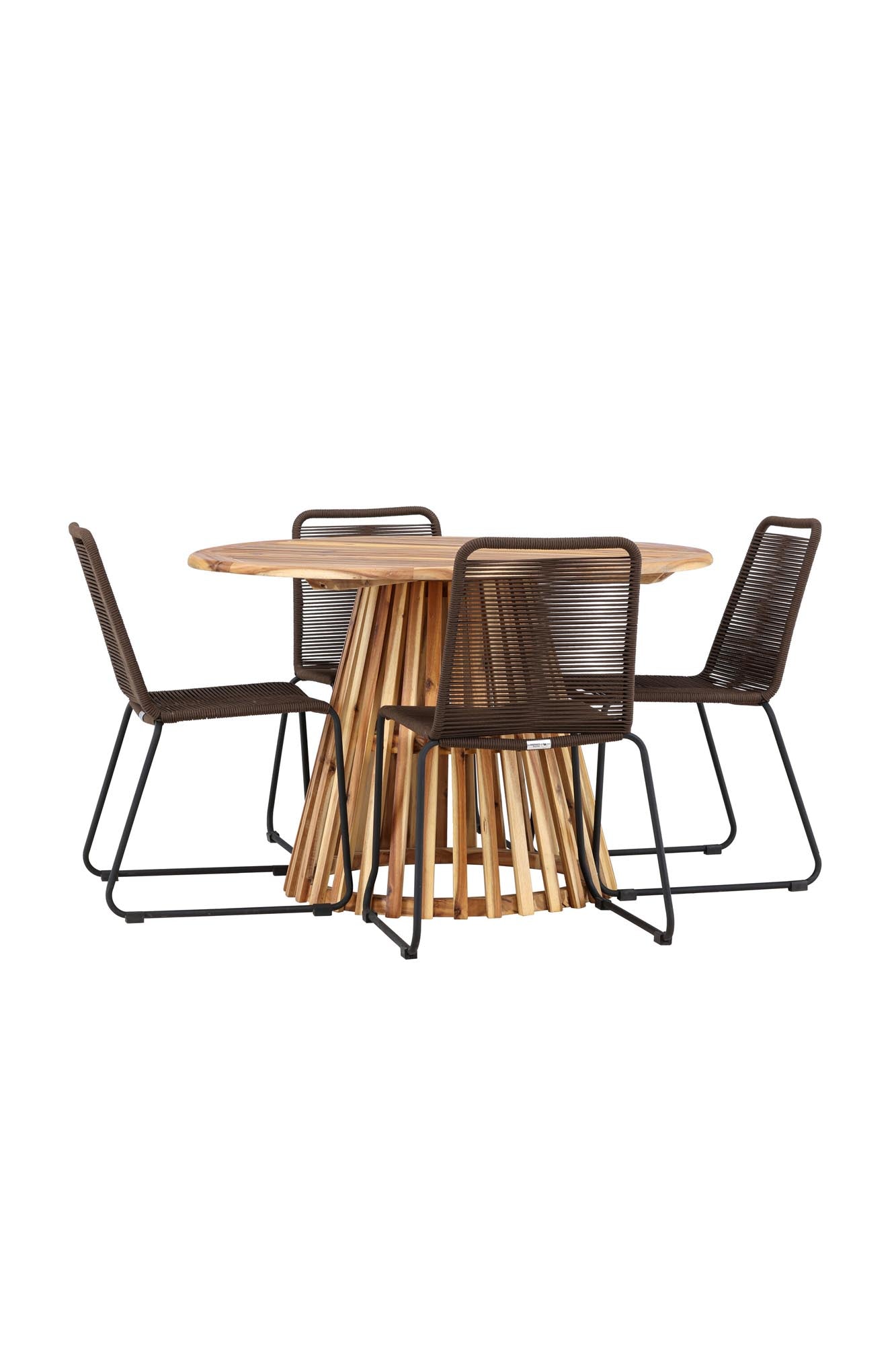 Rundes Gartenset Lumpur mit Lindos-Stühlen von Venture Home, ideal für stilvolle Sommerabende und gemütliches Outdoor-Wohnen.