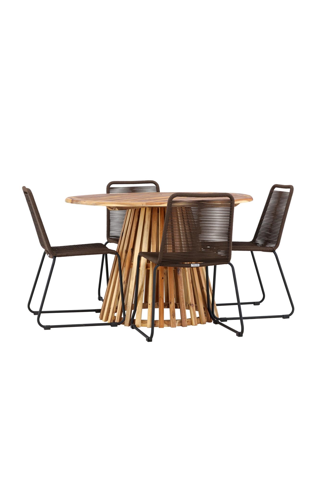 Rundes Gartenset Lumpur mit Lindos-Stühlen von Venture Home, ideal für stilvolle Sommerabende und gemütliches Outdoor-Wohnen.