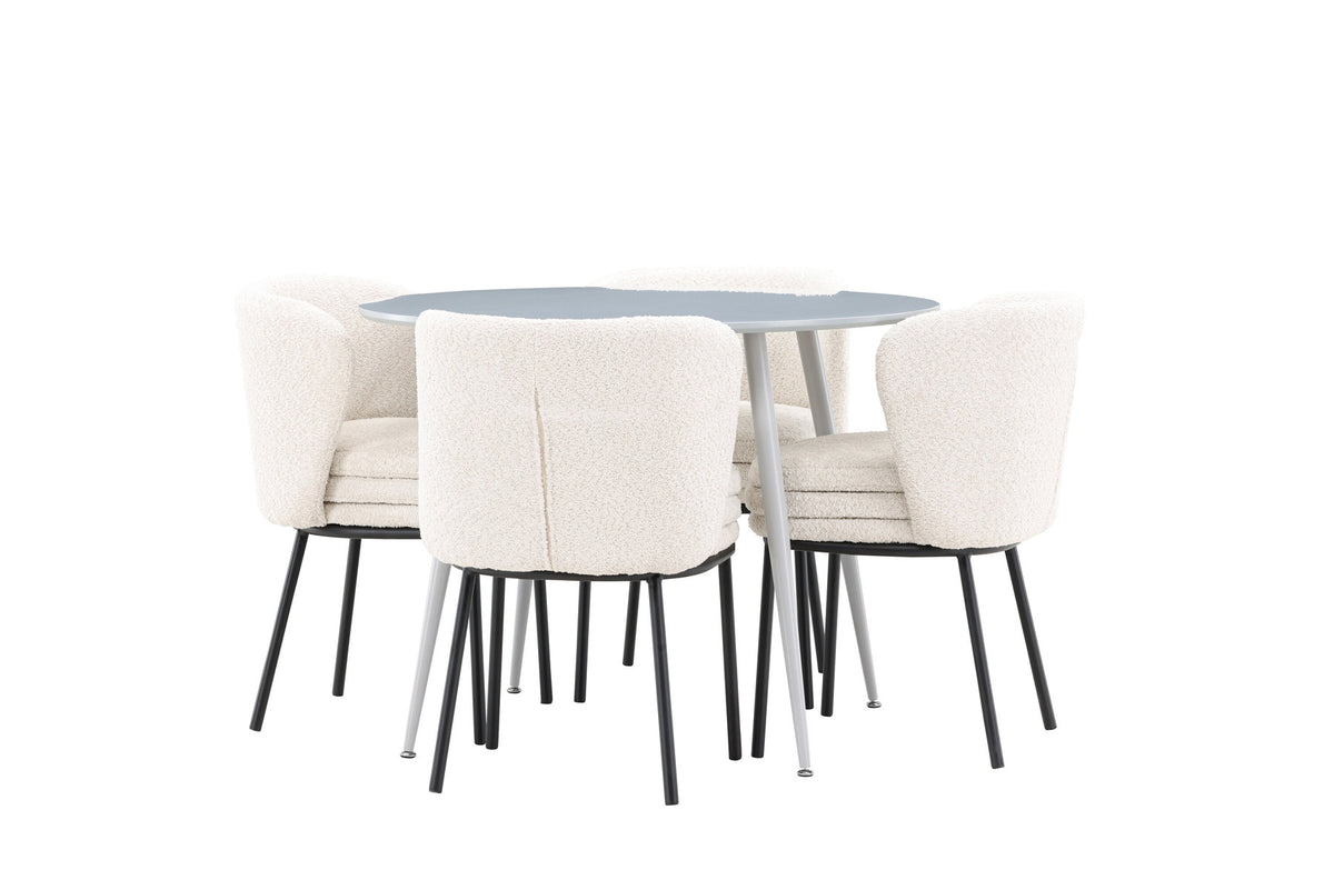 Plaza Esstisch mit Agnes Stühlen in Weiss präsentiert im Onlineshop von KAQTU Design AG. Esszimmerset ist von Venture Home