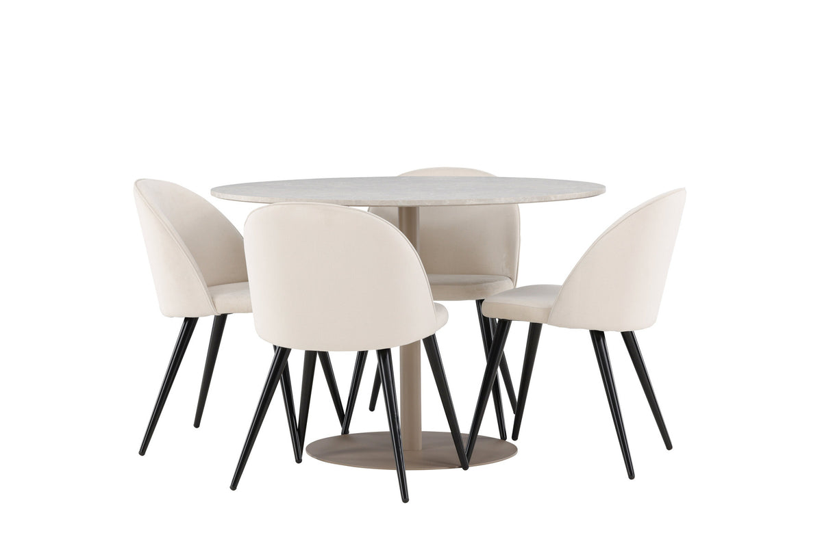 Lycke Esstisch mit Velvet Stühlen in Beige präsentiert im Onlineshop von KAQTU Design AG. Esszimmerset ist von Venture Home
