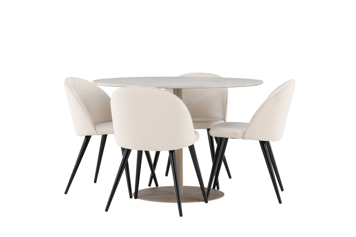 Lycke Esstisch mit Velvet Stühlen in Beige präsentiert im Onlineshop von KAQTU Design AG. Esszimmerset ist von Venture Home