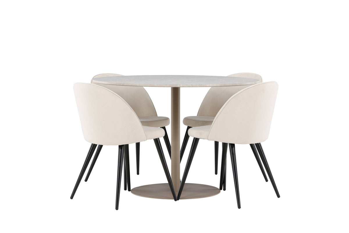 Lycke Esstisch mit Velvet Stühlen in Beige präsentiert im Onlineshop von KAQTU Design AG. Esszimmerset ist von Venture Home