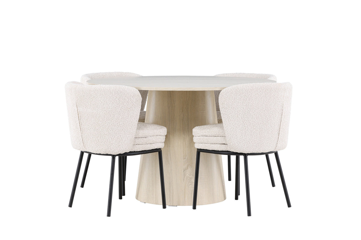 Lanzo Esstisch mit Agnes Stühlen in Weiss präsentiert im Onlineshop von KAQTU Design AG. Esszimmerset ist von Venture Home