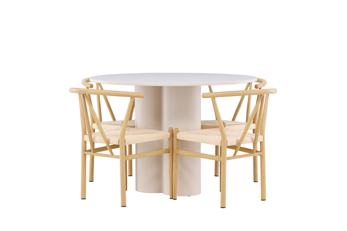 Olivia Esstisch mit Stühlen Alfons in Beige präsentiert im Onlineshop von KAQTU Design AG. Esszimmerset ist von Venture Home