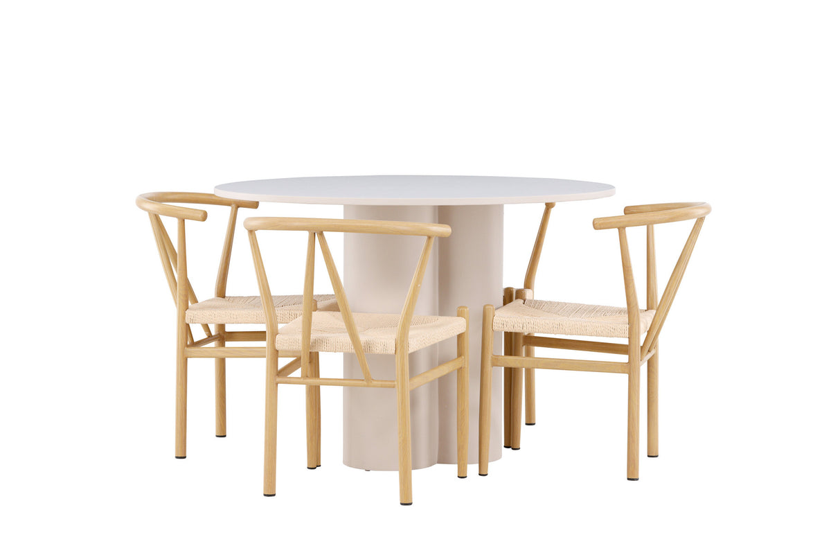 Olivia Esstisch mit Stühlen Alfons in Beige präsentiert im Onlineshop von KAQTU Design AG. Esszimmerset ist von Venture Home