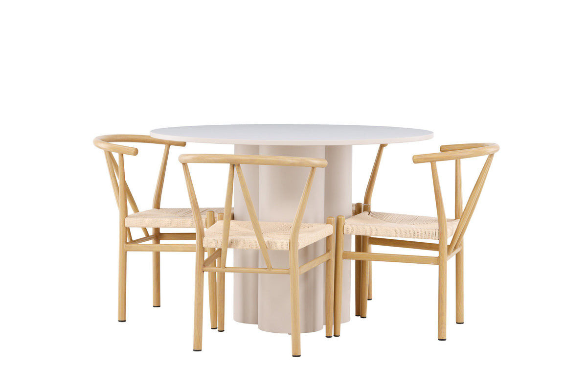 Olivia Esstisch mit Stühlen Alfons in Beige präsentiert im Onlineshop von KAQTU Design AG. Esszimmerset ist von Venture Home