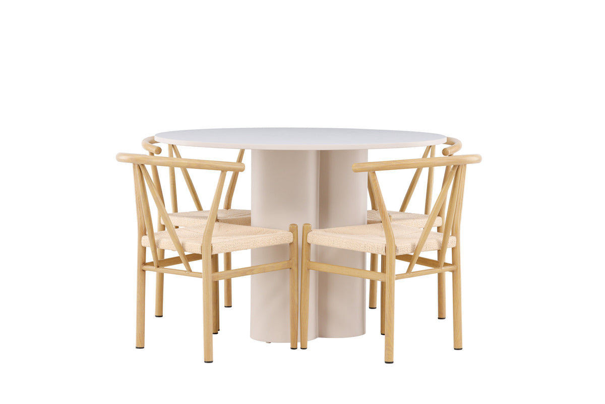 Olivia Esstisch mit Stühlen Alfons in Beige präsentiert im Onlineshop von KAQTU Design AG. Esszimmerset ist von Venture Home