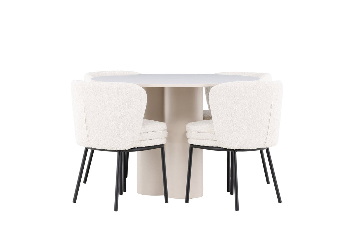 Olivia Esstisch mit Agnes Stühlen in Weiss präsentiert im Onlineshop von KAQTU Design AG. Esszimmerset ist von Venture Home