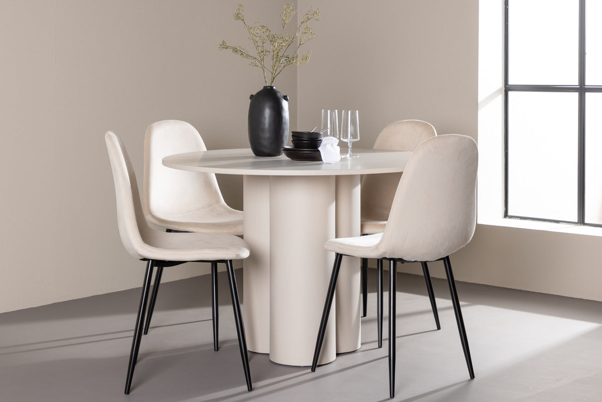 Olivia Esstisch mit Polar Stühlen in Beige präsentiert im Onlineshop von KAQTU Design AG. Esszimmerset ist von Venture Home