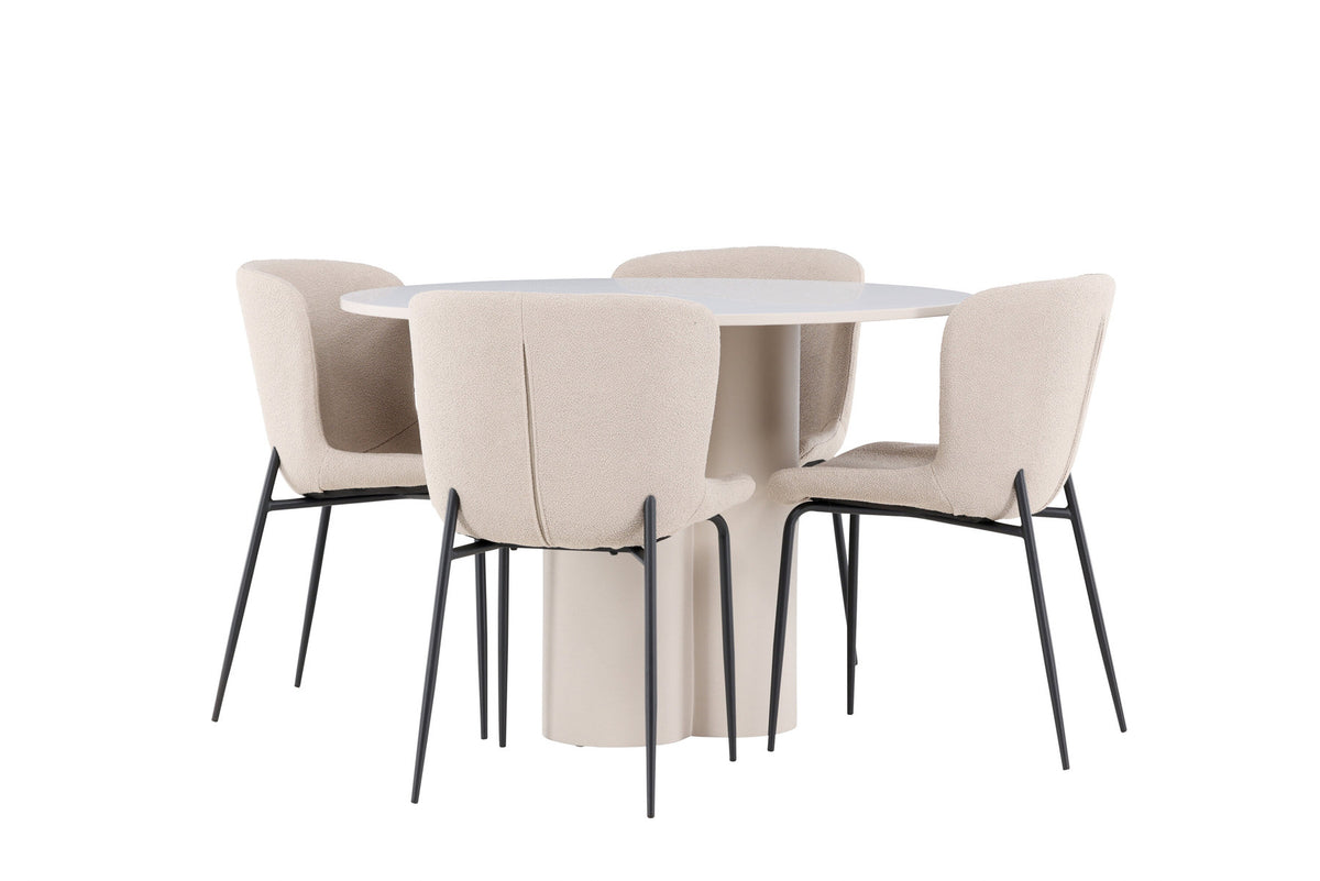 Olivia Esstisch mit Modesto Stühlen in Beige präsentiert im Onlineshop von KAQTU Design AG. Esszimmerset ist von Venture Home
