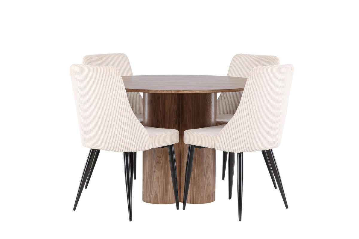 Olivia Esstisch mit Leone Stühlen in Beige präsentiert im Onlineshop von KAQTU Design AG. Esszimmerset ist von Venture Home