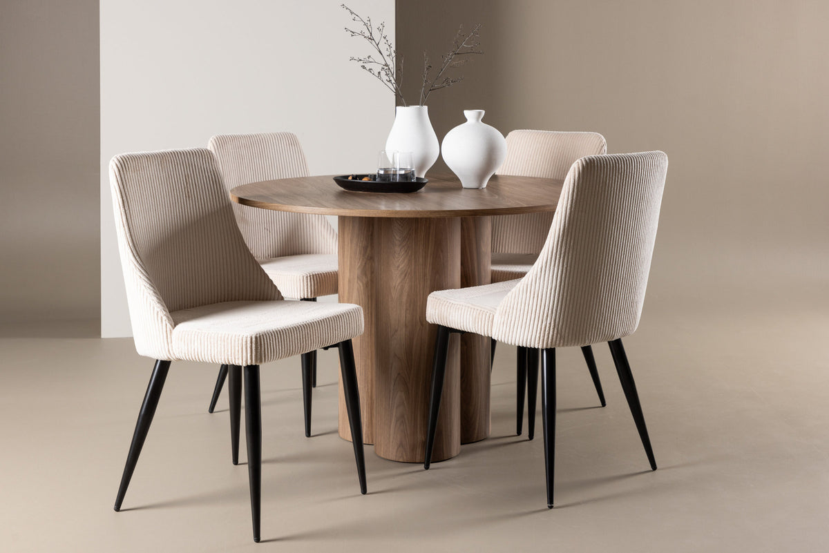 Olivia Esstisch mit Leone Stühlen in Beige präsentiert im Onlineshop von KAQTU Design AG. Esszimmerset ist von Venture Home