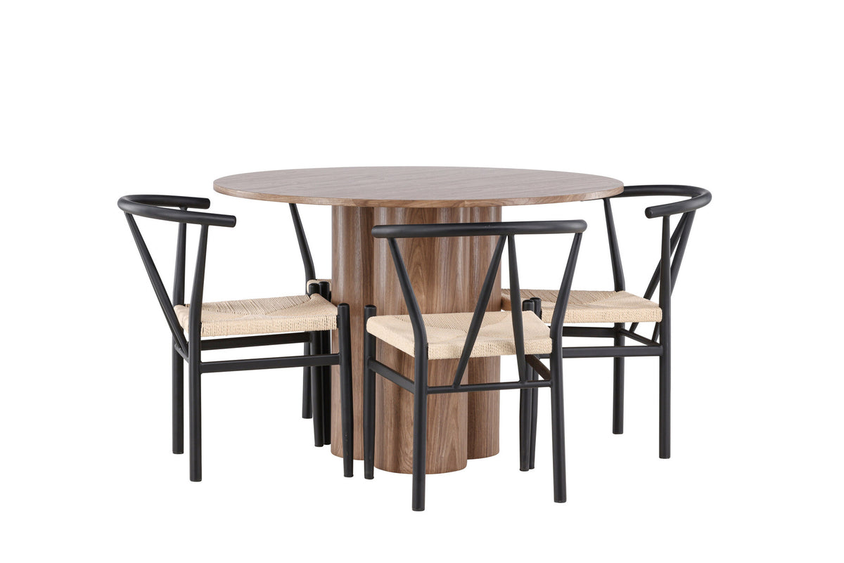 Olivia Esstisch mit Stühlen Alfons in Schwarz präsentiert im Onlineshop von KAQTU Design AG. Esszimmerset ist von Venture Home