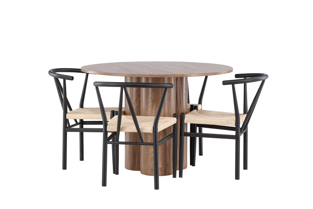 Olivia Esstisch mit Stühlen Alfons in Schwarz präsentiert im Onlineshop von KAQTU Design AG. Esszimmerset ist von Venture Home