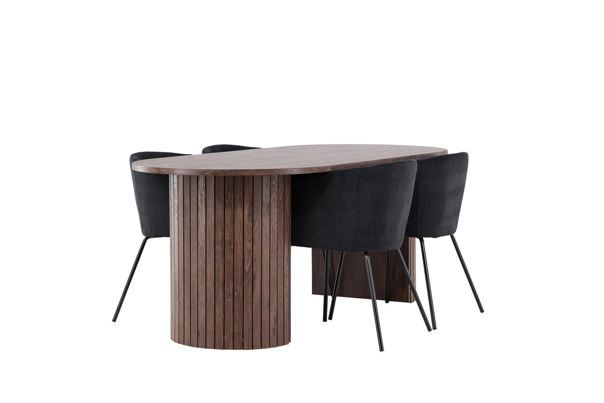 Härön Esstisch mit Berit Stühlen in Schwarz präsentiert im Onlineshop von KAQTU Design AG. Esszimmerset ist von Venture Home