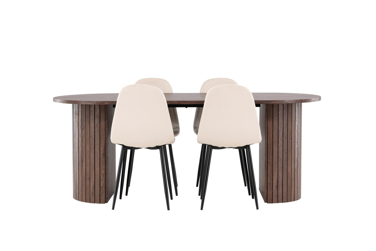 Härön Esstisch mit Polar Stühlen in Beige präsentiert im Onlineshop von KAQTU Design AG. Esszimmerset ist von Venture Home