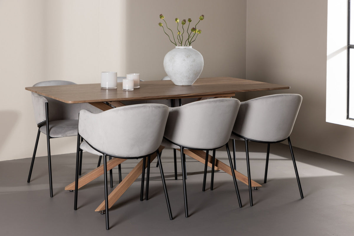 Piazza Esstisch mit Evelina Stühlen in Grau präsentiert im Onlineshop von KAQTU Design AG. Esszimmerset ist von Venture Home