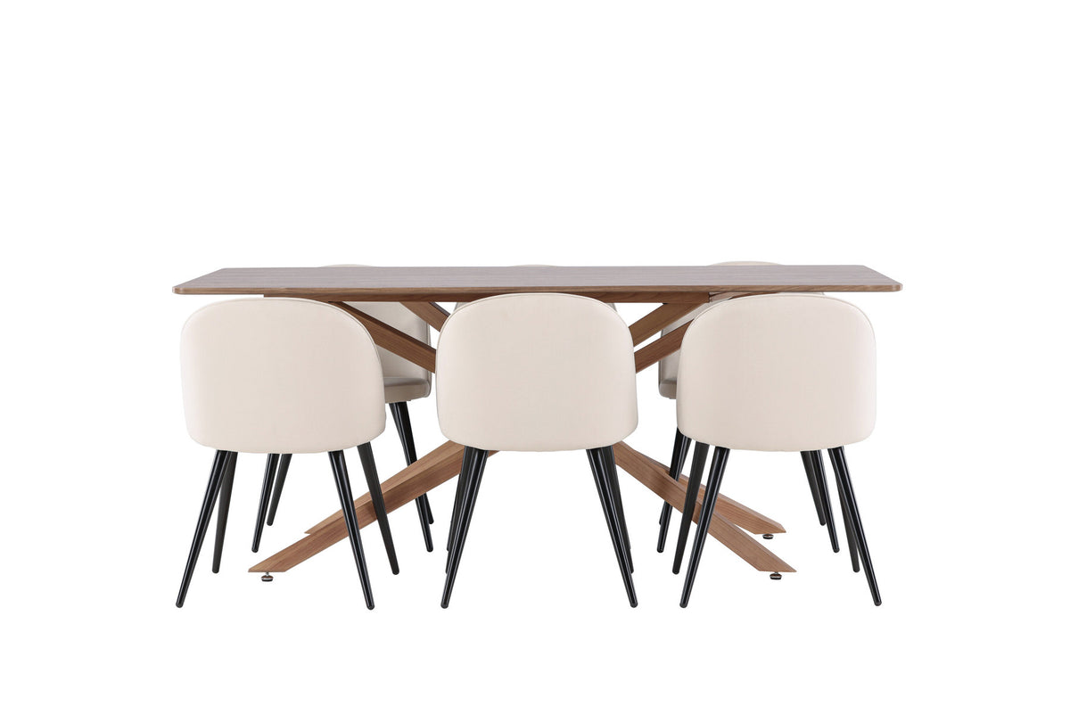 Piazza Esstisch mit Velvet Stühlen in Beige präsentiert im Onlineshop von KAQTU Design AG. Esszimmerset ist von Venture Home