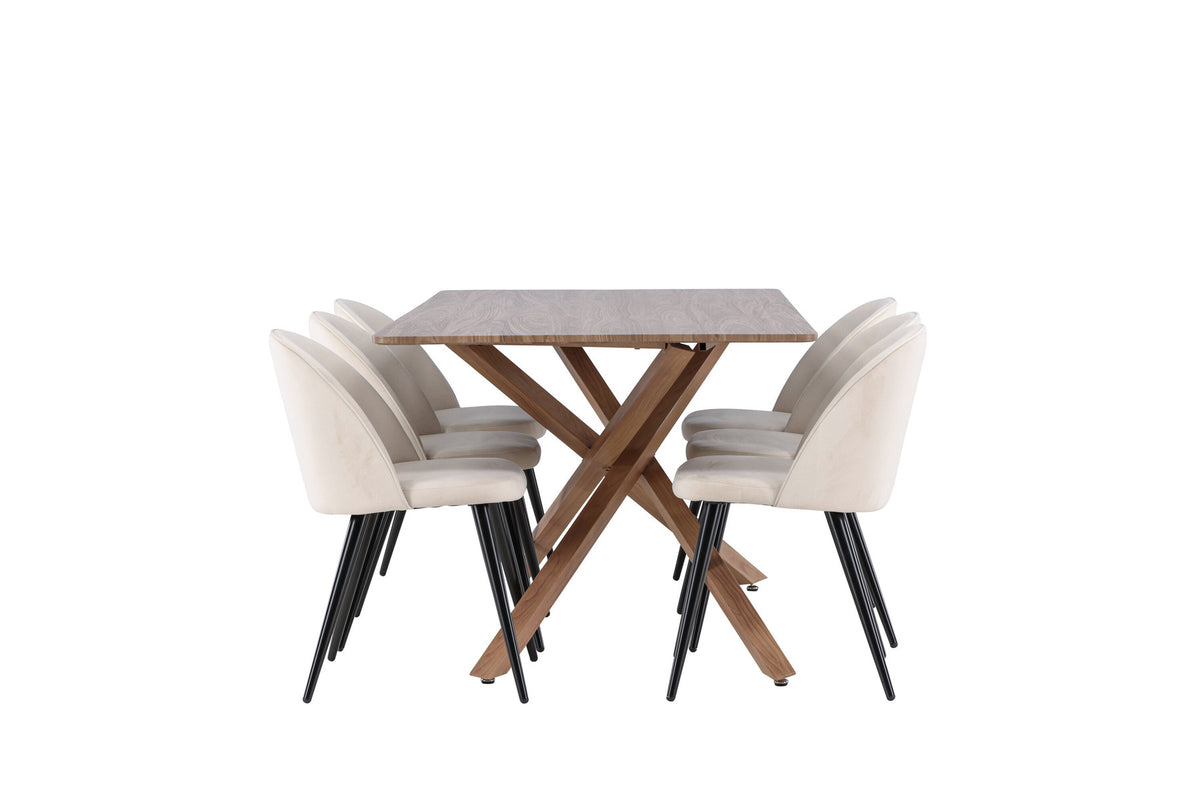 Piazza Esstisch mit Velvet Stühlen in Beige präsentiert im Onlineshop von KAQTU Design AG. Esszimmerset ist von Venture Home