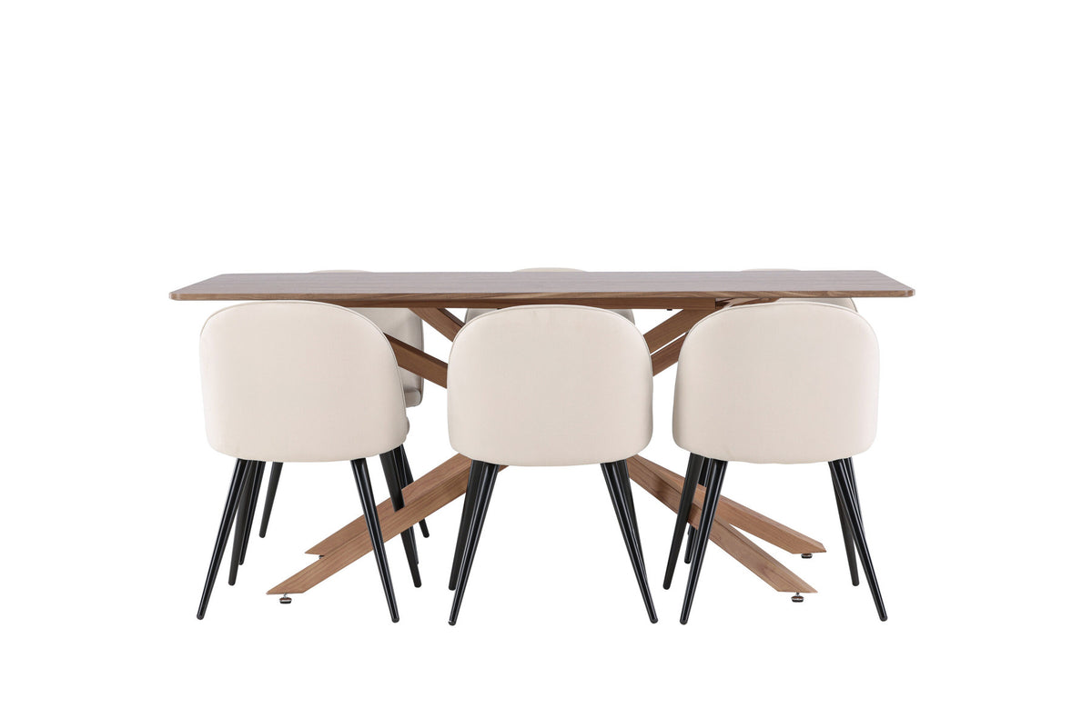 Piazza Esstisch mit Velvet Stühlen in Beige präsentiert im Onlineshop von KAQTU Design AG. Esszimmerset ist von Venture Home