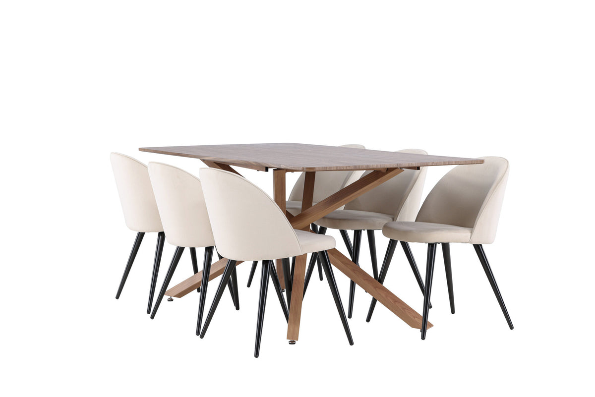 Piazza Esstisch mit Velvet Stühlen in Beige präsentiert im Onlineshop von KAQTU Design AG. Esszimmerset ist von Venture Home
