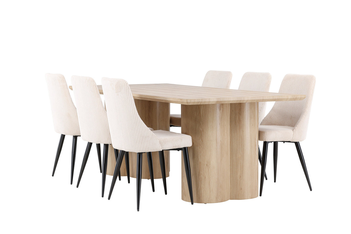 Olivia Esstisch mit Leone Stühlen in Beige präsentiert im Onlineshop von KAQTU Design AG. Esszimmerset ist von Venture Home