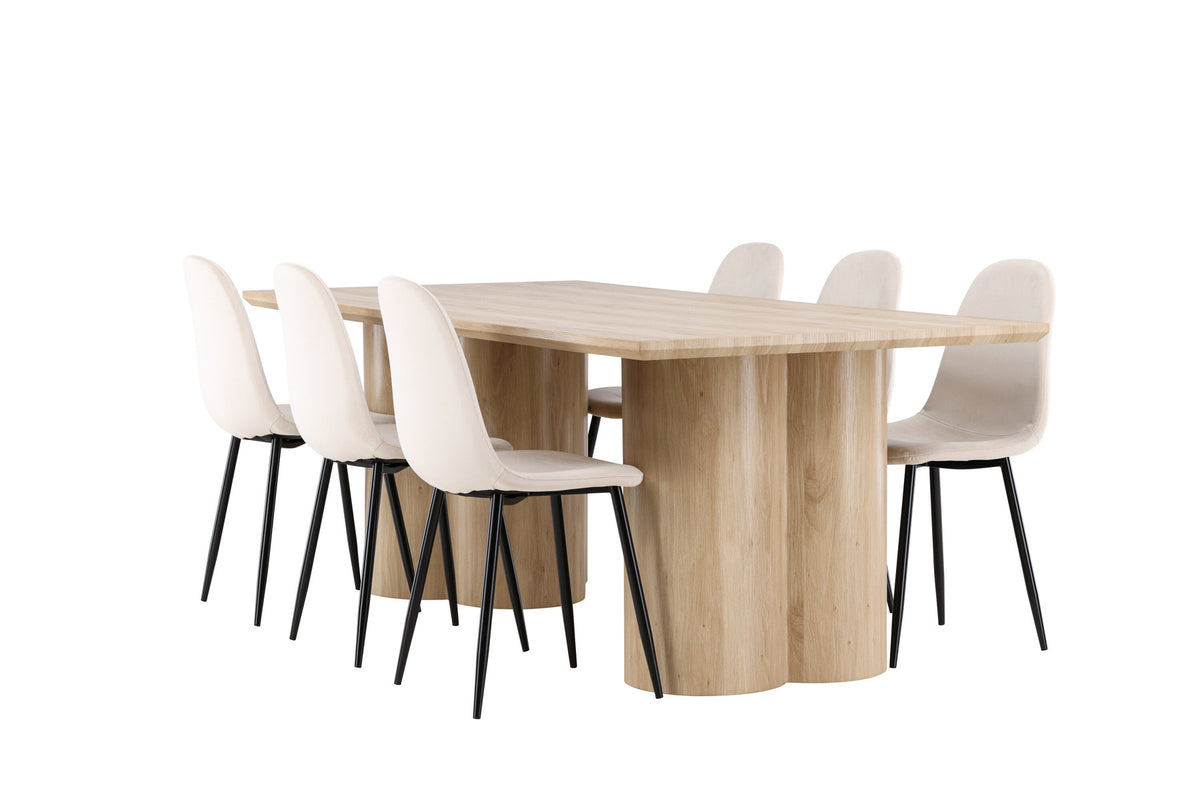 Olivia Esstisch mit Polar Stühlen in Beige präsentiert im Onlineshop von KAQTU Design AG. Esszimmerset ist von Venture Home