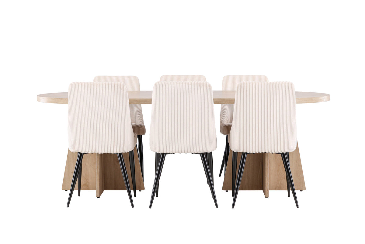 Bootcut Esstisch mit Leone Stühlen in Beige präsentiert im Onlineshop von KAQTU Design AG. Esszimmerset ist von Venture Home