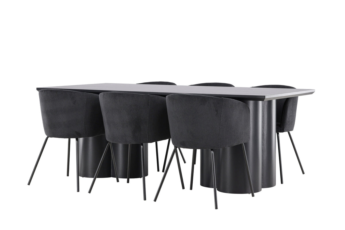 Olivia Esstisch mit Stühlen von Berit in Schwarz präsentiert im Onlineshop von KAQTU Design AG. Esszimmerset ist von Venture Home