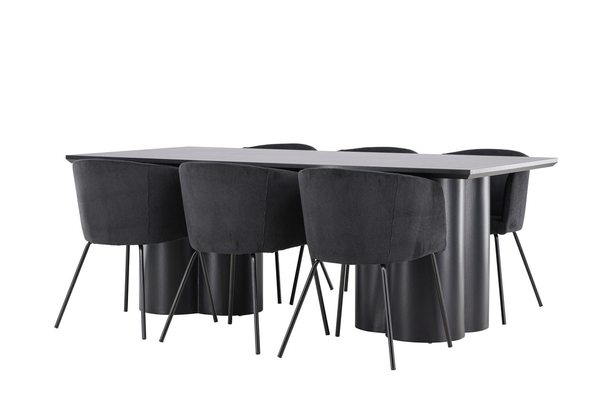 Olivia Esstisch mit Stühlen von Berit in Schwarz präsentiert im Onlineshop von KAQTU Design AG. Esszimmerset ist von Venture Home