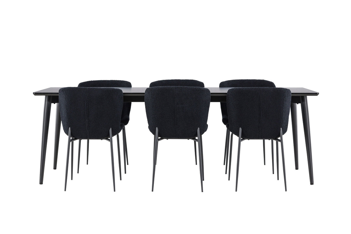 Ellis Esstisch mit Modesto Stühlen in Schwarz präsentiert im Onlineshop von KAQTU Design AG. Esszimmerset ist von Venture Home
