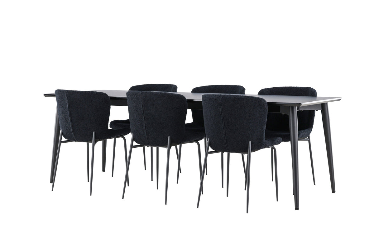 Ellis Esstisch mit Modesto Stühlen in Schwarz präsentiert im Onlineshop von KAQTU Design AG. Esszimmerset ist von Venture Home