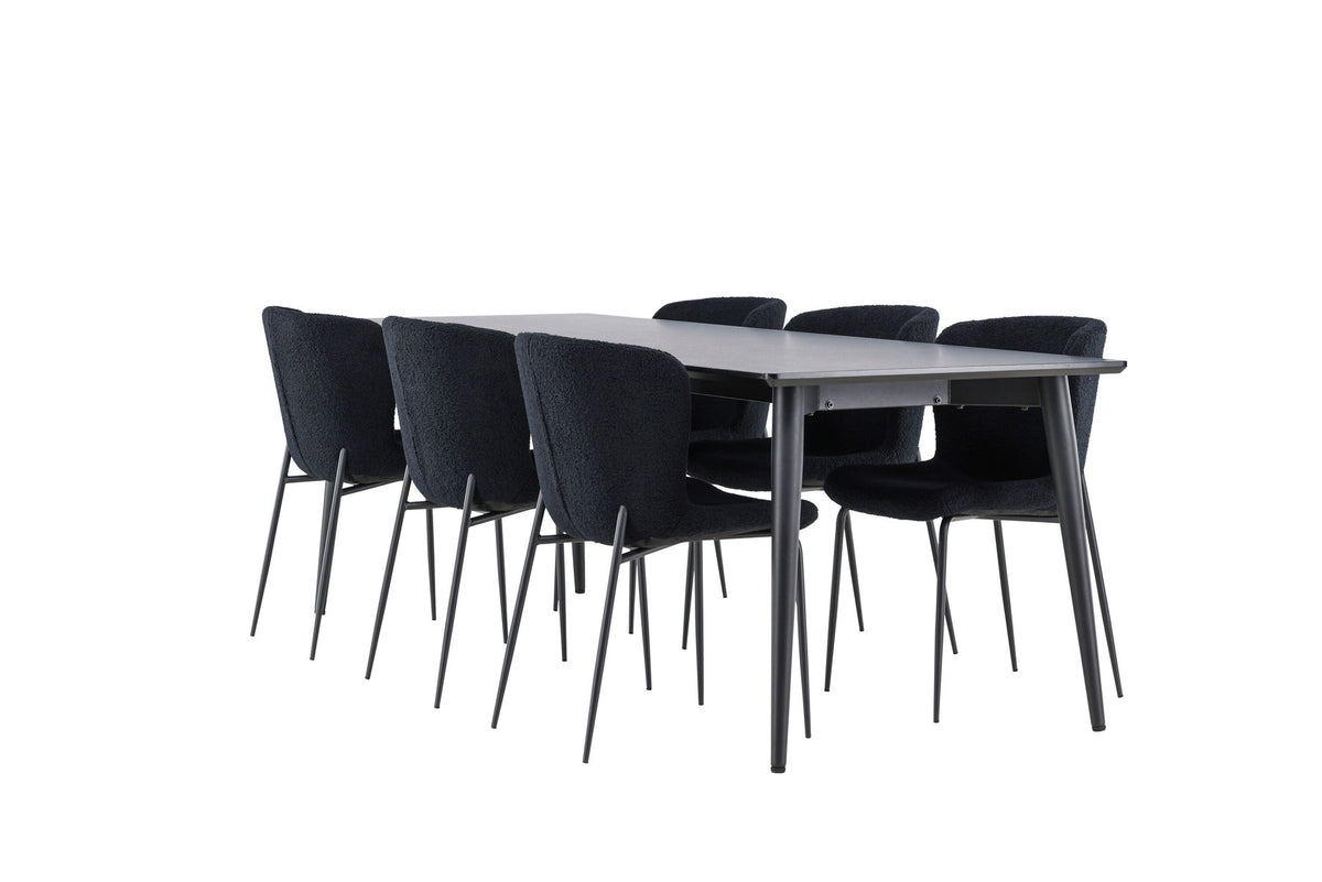 Ellis Esstisch mit Modesto Stühlen in Schwarz präsentiert im Onlineshop von KAQTU Design AG. Esszimmerset ist von Venture Home
