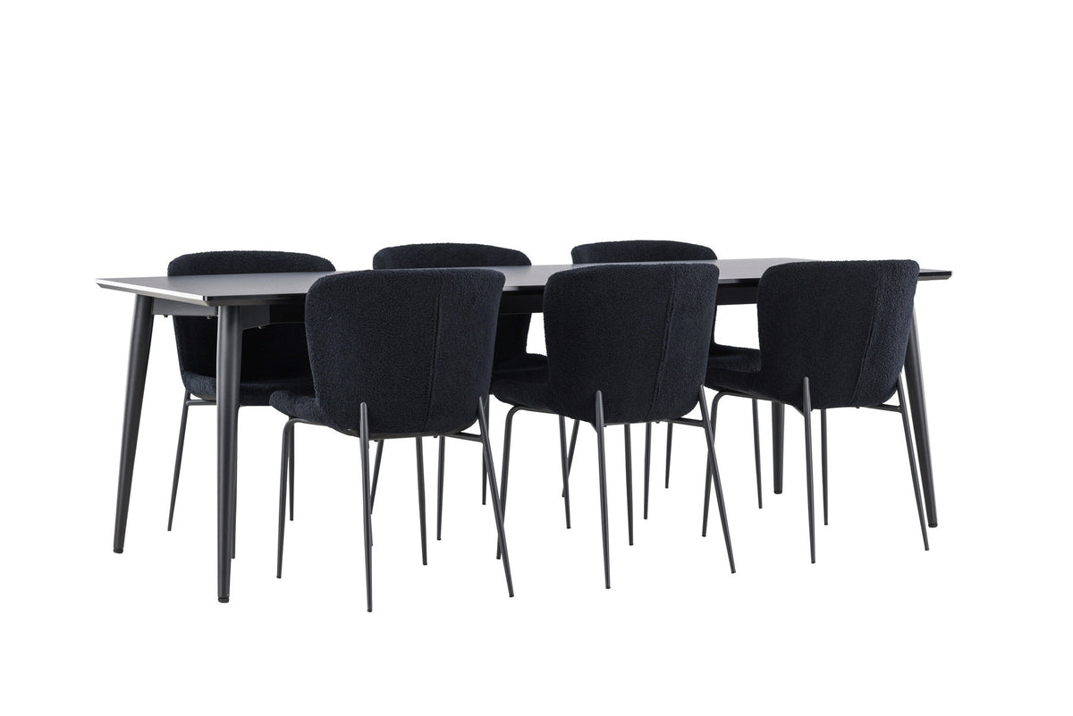 Ellis Esstisch mit Modesto Stühlen in Schwarz präsentiert im Onlineshop von KAQTU Design AG. Esszimmerset ist von Venture Home