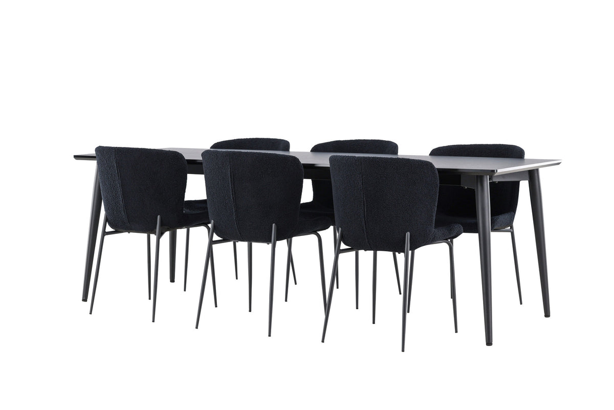 Ellis Esstisch mit Modesto Stühlen in Schwarz präsentiert im Onlineshop von KAQTU Design AG. Esszimmerset ist von Venture Home