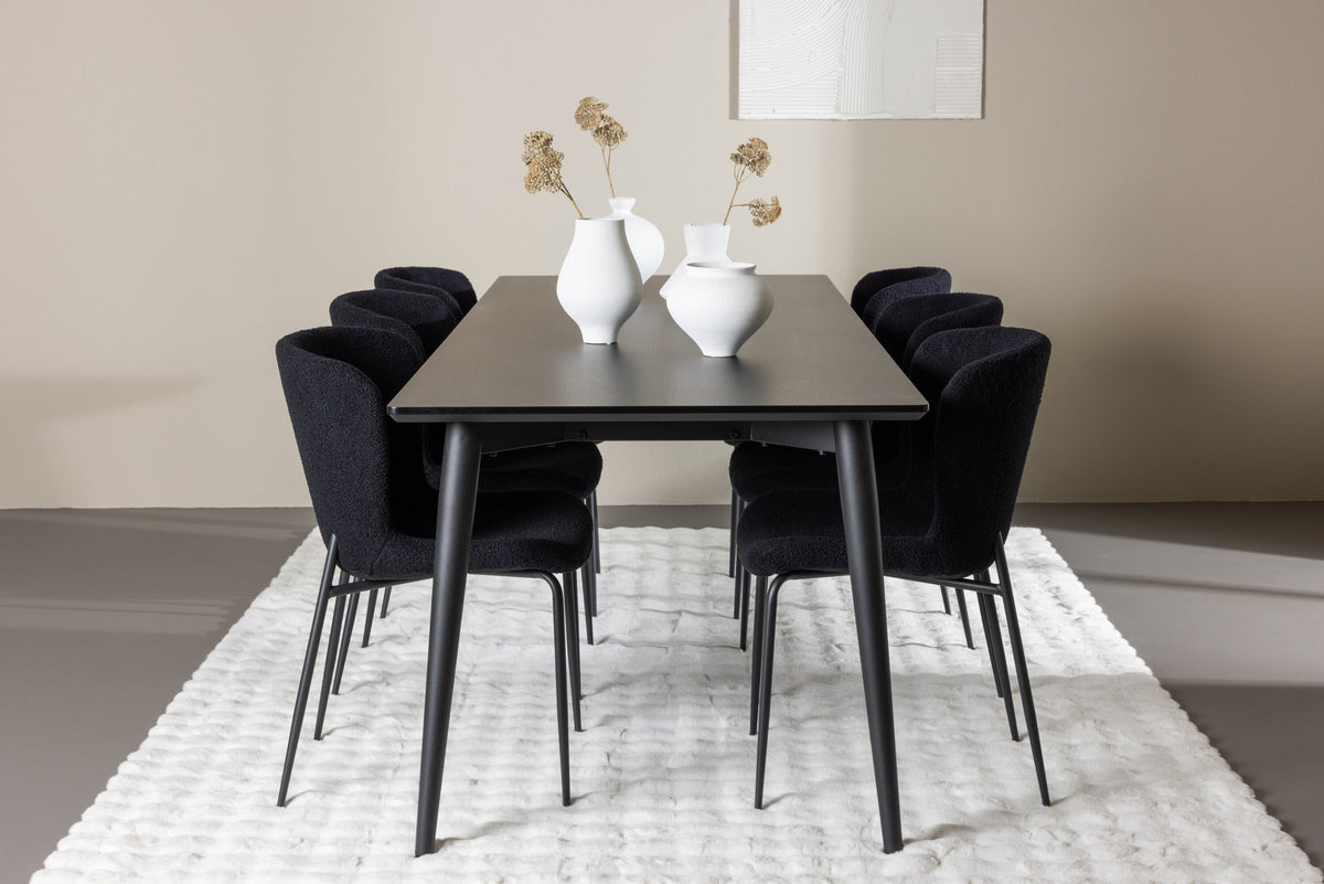 Ellis Esstisch mit Modesto Stühlen in Schwarz präsentiert im Onlineshop von KAQTU Design AG. Esszimmerset ist von Venture Home