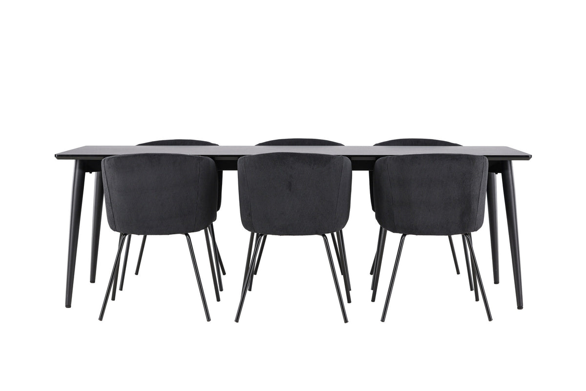 Ellis Esstisch mit Berit-Stühlen in Schwarz präsentiert im Onlineshop von KAQTU Design AG. Esszimmerset ist von Venture Home