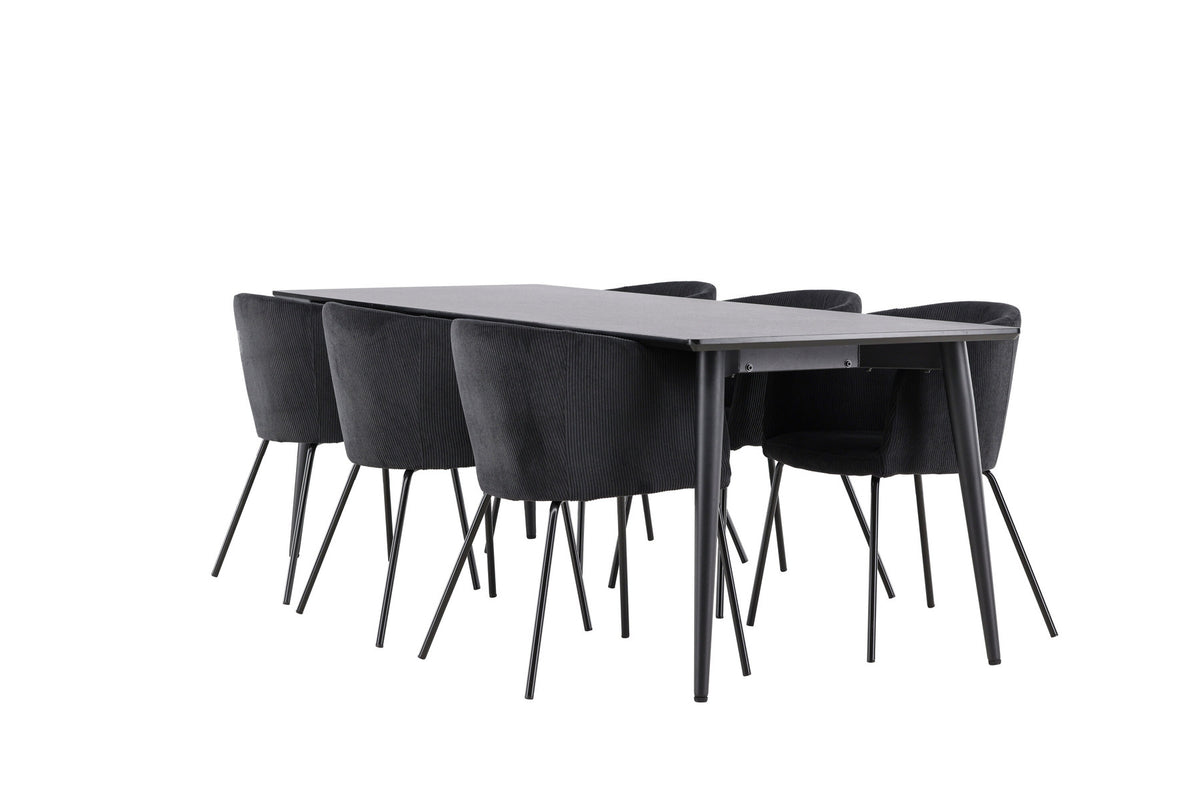 Ellis Esstisch mit Berit-Stühlen in Schwarz präsentiert im Onlineshop von KAQTU Design AG. Esszimmerset ist von Venture Home