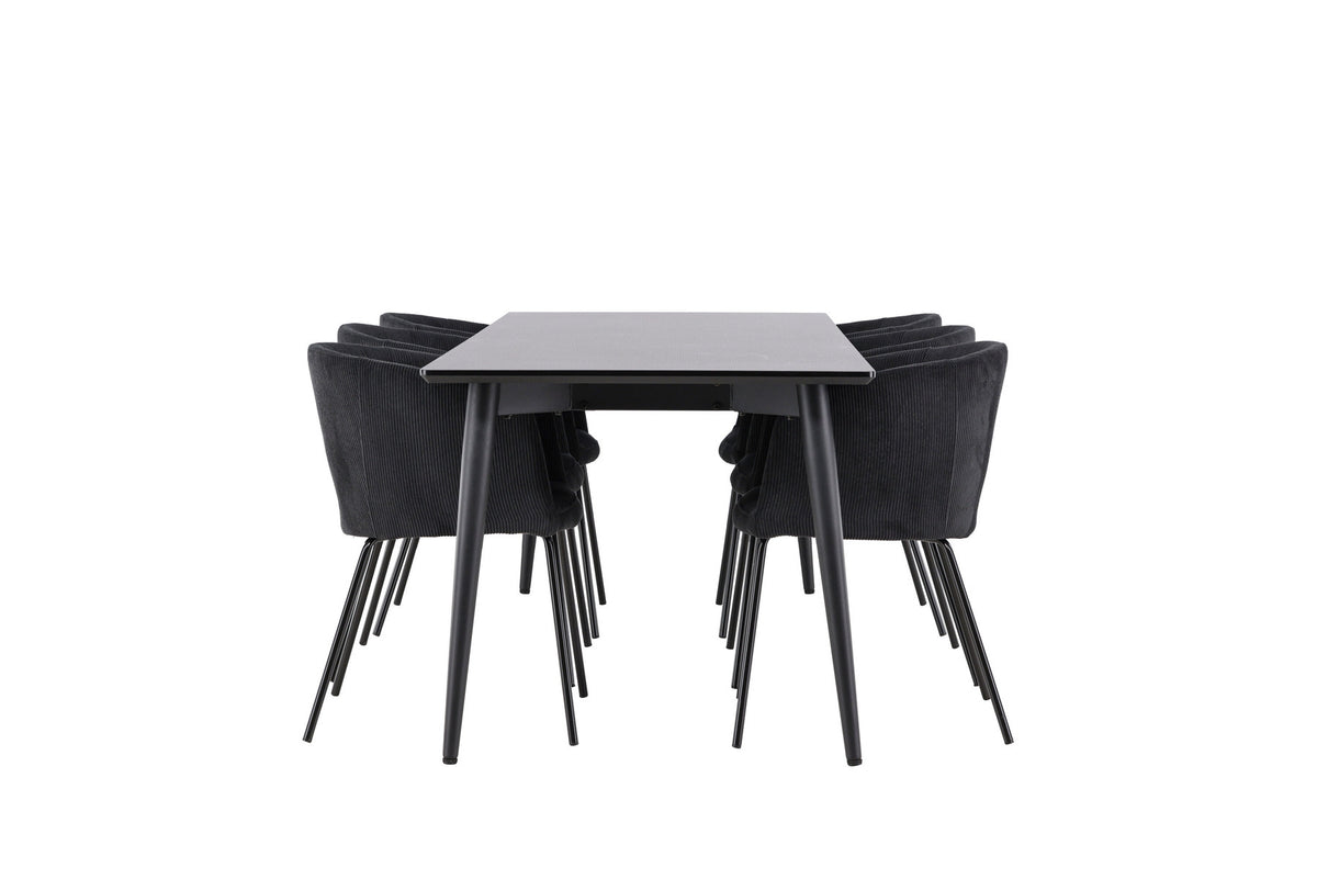 Ellis Esstisch mit Berit-Stühlen in Schwarz präsentiert im Onlineshop von KAQTU Design AG. Esszimmerset ist von Venture Home