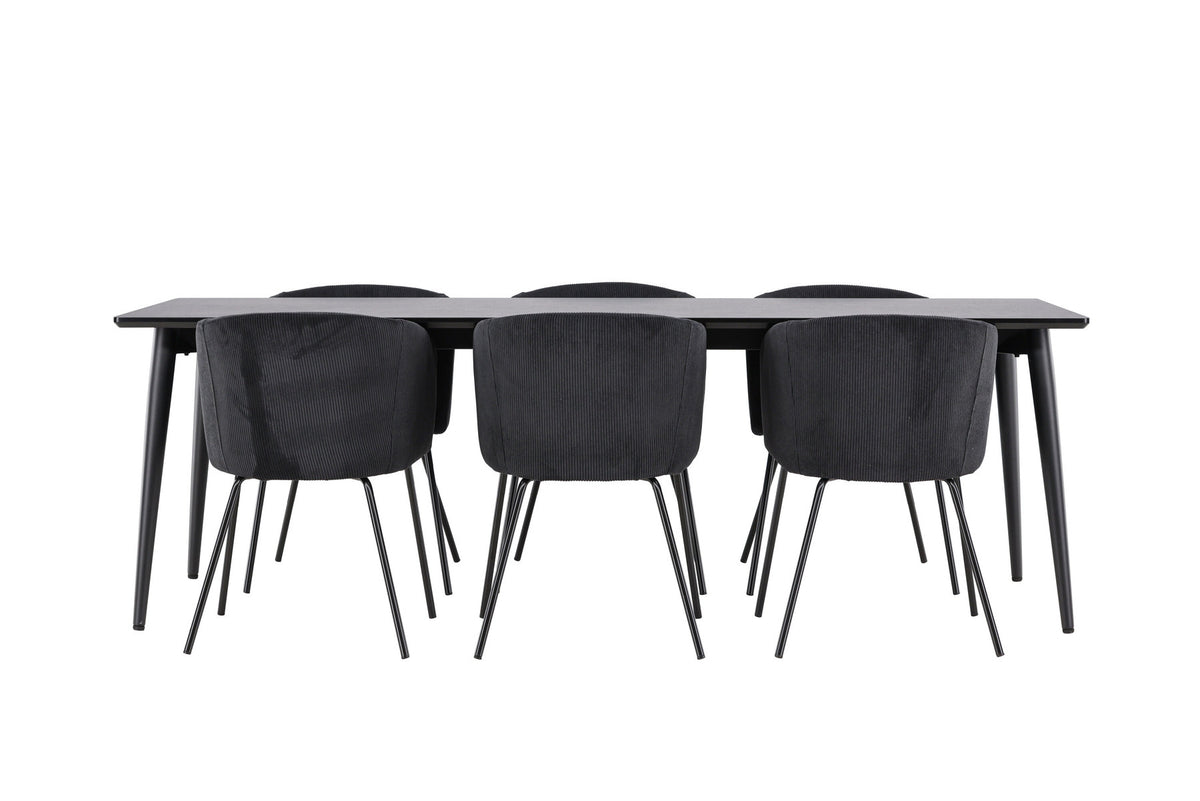 Ellis Esstisch mit Berit-Stühlen in Schwarz präsentiert im Onlineshop von KAQTU Design AG. Esszimmerset ist von Venture Home