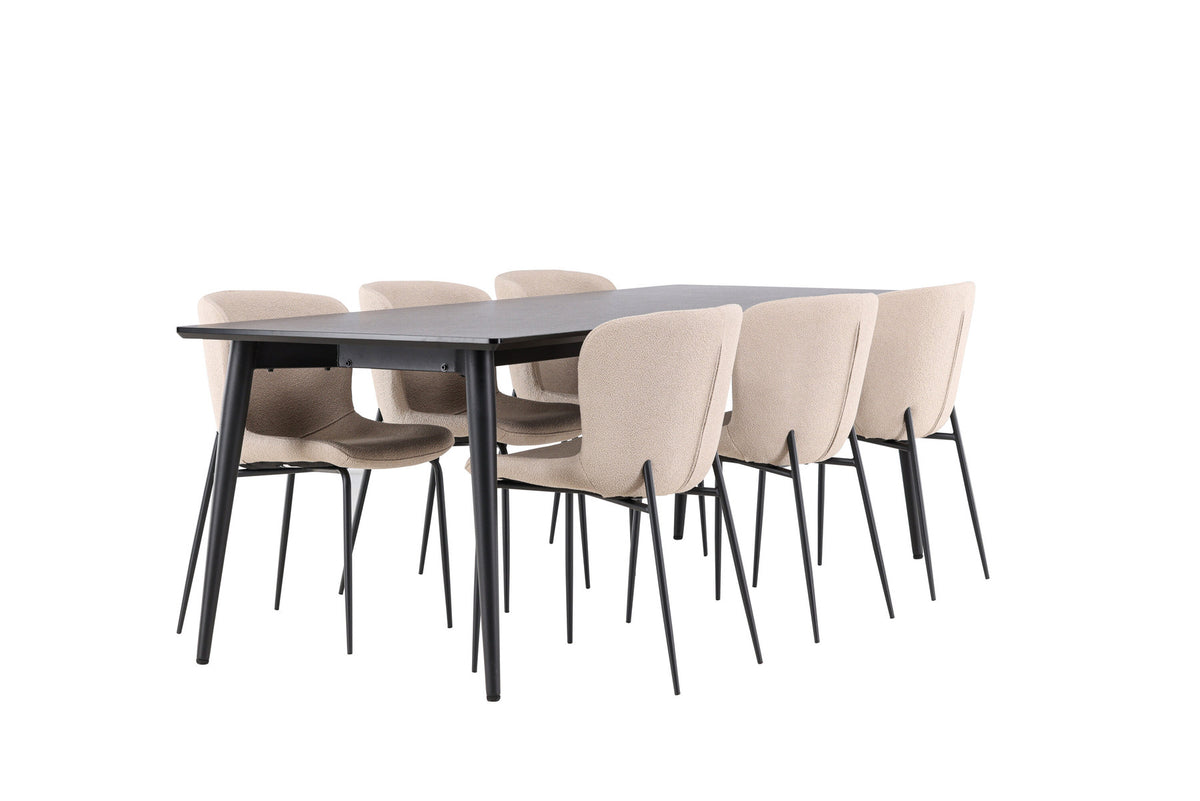 Ellis Esstisch mit Modesto Stühlen in Beige präsentiert im Onlineshop von KAQTU Design AG. Esszimmerset ist von Venture Home