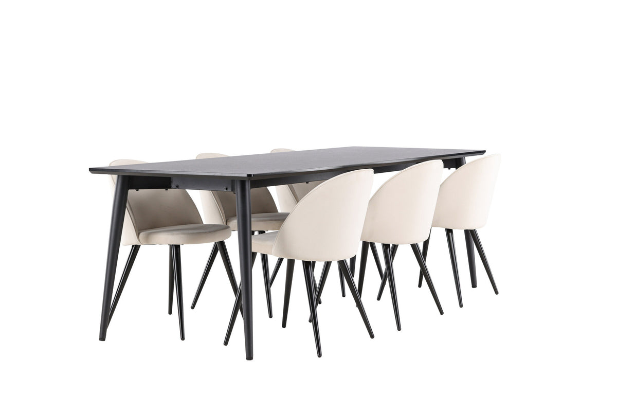 Ellis Esstisch mit Velvet Stühlen in Beige präsentiert im Onlineshop von KAQTU Design AG. Esszimmerset ist von Venture Home