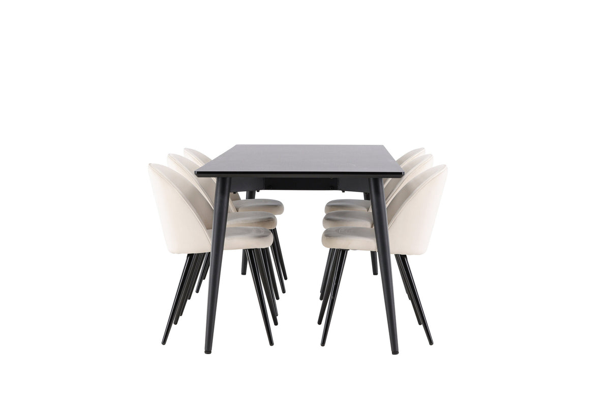 Ellis Esstisch mit Velvet Stühlen in Beige präsentiert im Onlineshop von KAQTU Design AG. Esszimmerset ist von Venture Home
